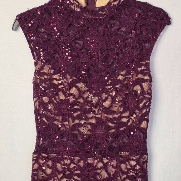 B. Darlin Burgundy Lace Sequin Sheath Dress 3/4 - Picture 2 of 7